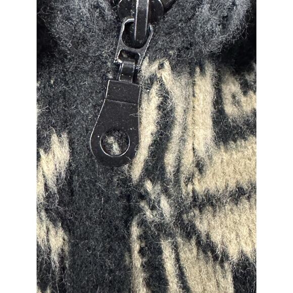 Yari Artesanias Medium Jacket Black Gray Ivory 100% Wool Llama Zip Hood Ecuador - Picture 2 of 10